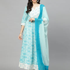 Stylum Women's Printed Cotton Anarkali Kurta with Dupatta (KDGEET)