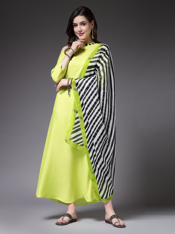 Stylum Women's Solid Rayon A-Line Kurta with Dupatta (KDGREENCOLDER)