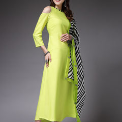 Stylum Women's Solid Rayon A-Line Kurta with Dupatta (KDGREENCOLDER)