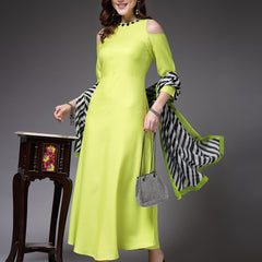 Stylum Women's Solid Rayon A-Line Kurta with Dupatta (KDGREENCOLDER)