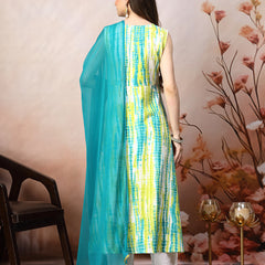 Stylum Women's Lime Green Shibori Printed & Embroidered Rayon A-Line Kurta Dupatta Set (KDLIMELIMCA)