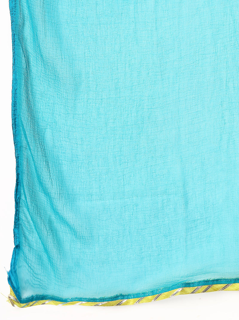 Stylum Women's Lime Green Shibori Printed & Embroidered Rayon A-Line Kurta Dupatta Set (KDLIMELIMCA)