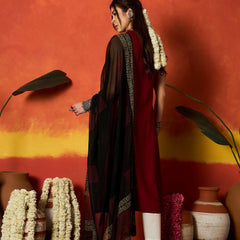 Stylum Women's Maroon Solid & Embroidered Rayon A-Line Kurta With Dupatta (KDMAROONADANI)