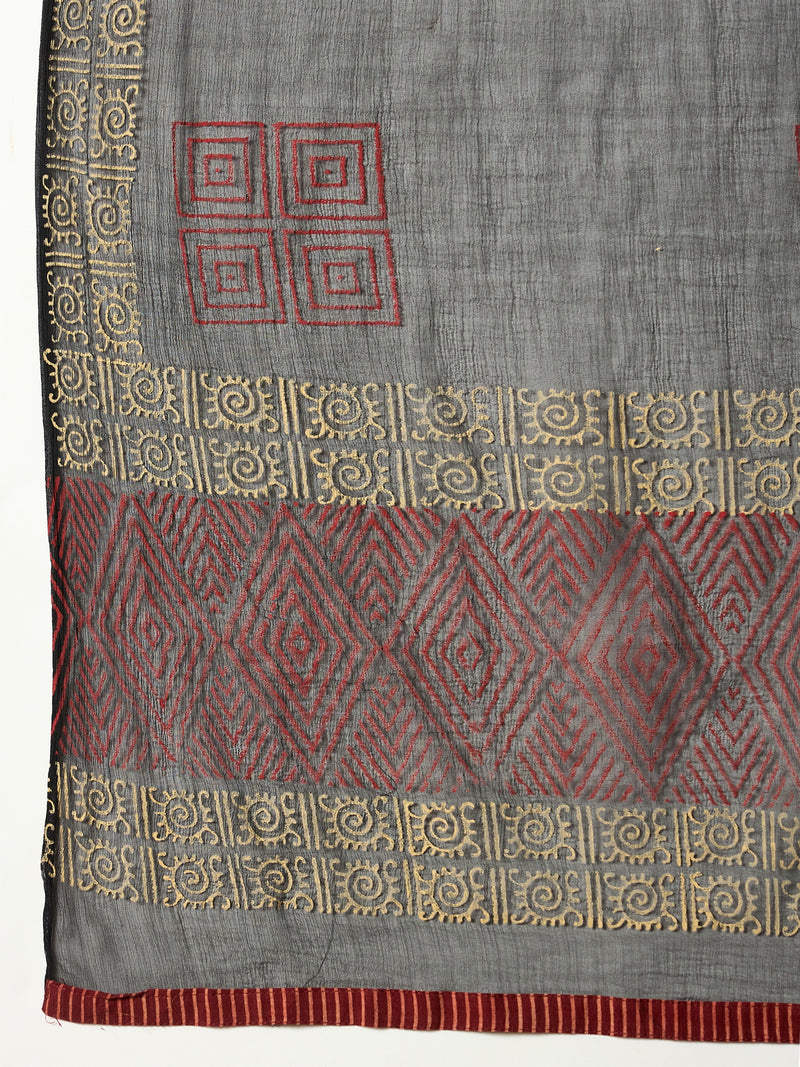 Stylum Women's Maroon Solid & Embroidered Rayon A-Line Kurta With Dupatta (KDMAROONADANI)