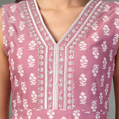 Stylum Women's Mauve Printed & Embroidered Rayon A-Line Kurta Dupatta Set (KDMAUVEMOKO)