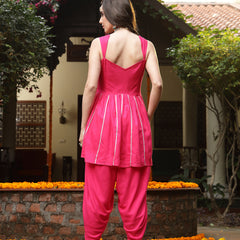 Stylum Women's Pink Solid & Embroidered Rayon A-Line Kurti Dhoti Pant Set (KDPINKROM)
