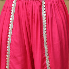 Stylum Women's Pink Solid & Embroidered Rayon A-Line Kurti Dhoti Pant Set (KDPINKROM)