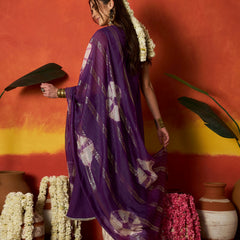 Stylum Women's Purple Solid & Embroidered Rayon A-Line Kurta With Dupatta (KDPURPLEJERSEY)