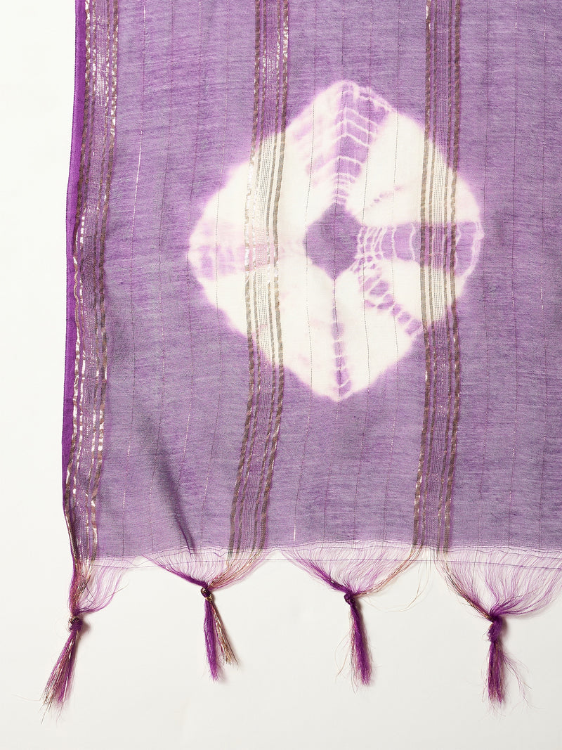 Stylum Women's Purple Solid & Embroidered Rayon A-Line Kurta With Dupatta (KDPURPLEJERSEY)