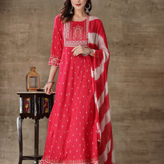 Rani Color Rayon Anarkali Kurta With Dupatta