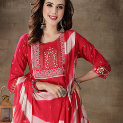 Stylum Women's Printed Rayon Anarkali Kurta With Dupatta (KDRANIPINK)