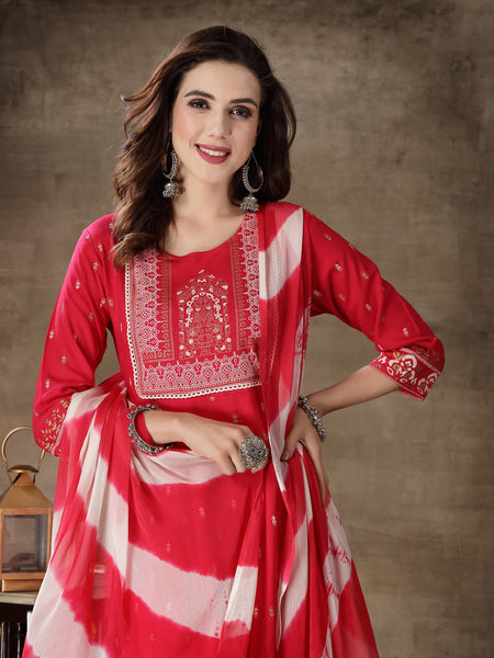 Stylum Women's Printed Rayon Anarkali Kurta With Dupatta (KDRANIPINK)