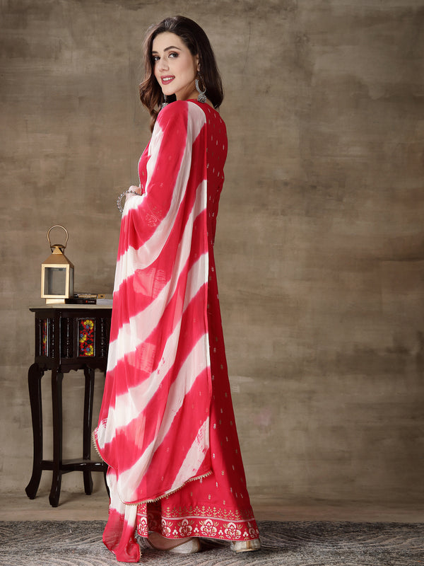 Stylum Women's Printed Rayon Anarkali Kurta With Dupatta (KDRANIPINK)