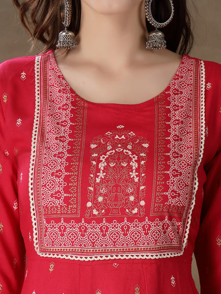 Stylum Women's Printed Rayon Anarkali Kurta With Dupatta (KDRANIPINK)