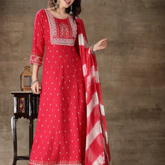 Stylum Women's Printed Rayon Anarkali Kurta With Dupatta (KDRANIPINK)