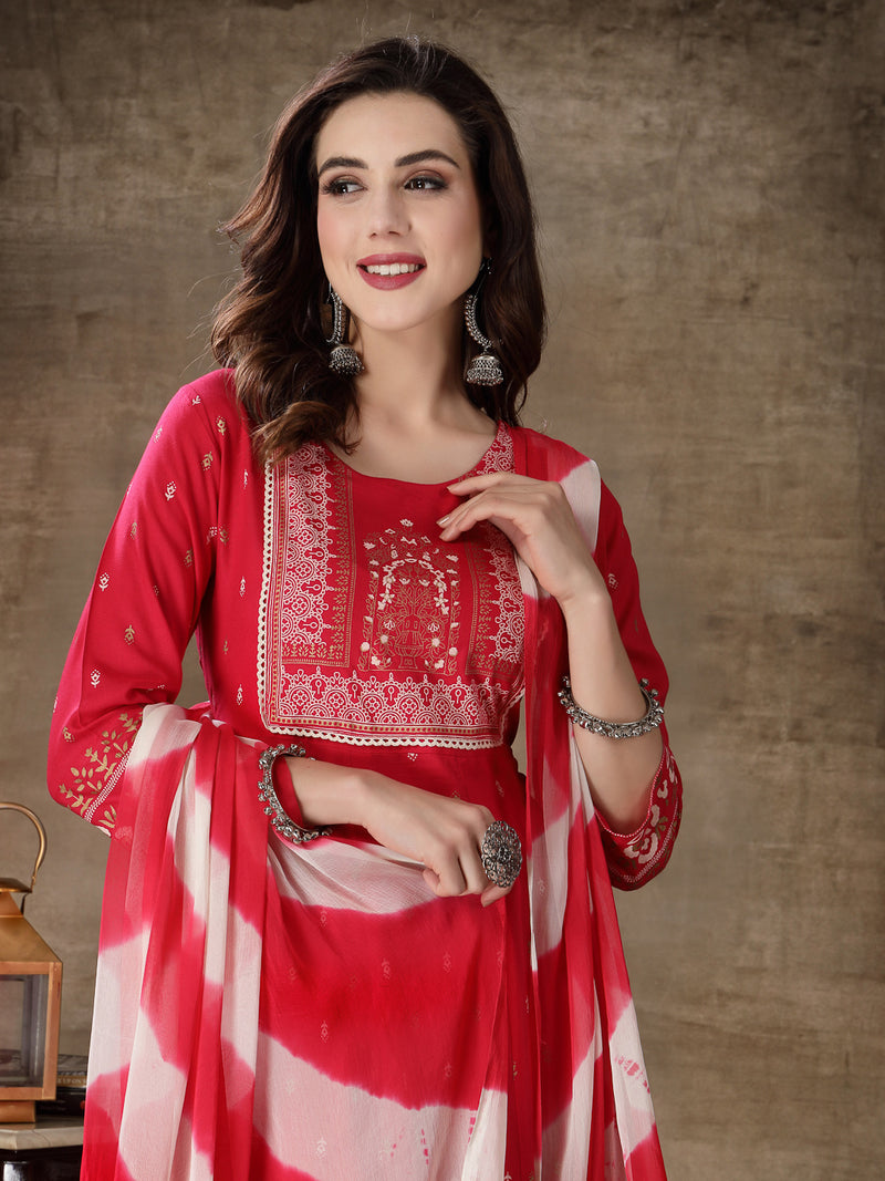 Stylum Women's Printed Rayon Anarkali Kurta With Dupatta (KDRANIPINK)