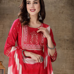 Stylum Women's Printed Rayon Anarkali Kurta With Dupatta (KDRANIPINK)