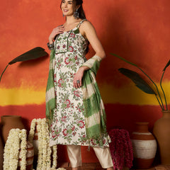 Stylum Women's Red Floral Printed & Embroidered A-Line Rayon Kurta With Dupatta (KDREDPOTTS)