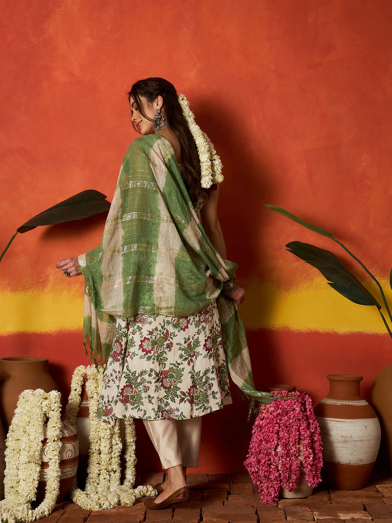 Stylum Women's Red Floral Printed & Embroidered A-Line Rayon Kurta With Dupatta (KDREDPOTTS)