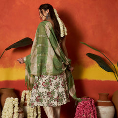Stylum Women's Red Floral Printed & Embroidered A-Line Rayon Kurta With Dupatta (KDREDPOTTS)