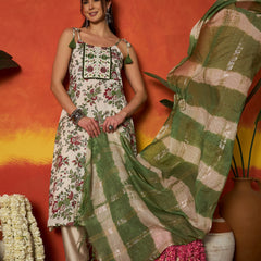 Stylum Women's Red Floral Printed & Embroidered A-Line Rayon Kurta With Dupatta (KDREDPOTTS)