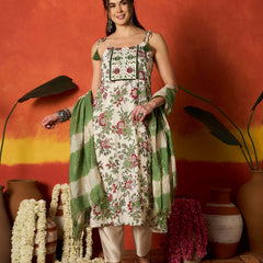 Stylum Women's Red Floral Printed & Embroidered A-Line Rayon Kurta With Dupatta (KDREDPOTTS)