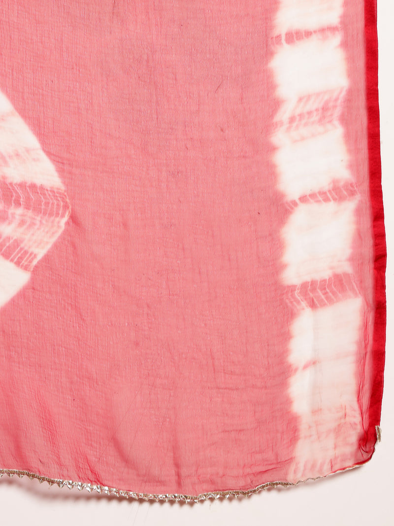 Stylum Women's Red Floral Printed & Embroidered Rayon A-Line Kurta With Dupatta (KDREDRASNA)