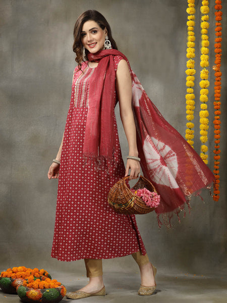 Rayon A-Line Kurta with Dupatta