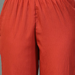 Stylum Women's Rust Solid & Embroidered Poly Crepe A-Line Kurta Dupatta Set (KDRUSTHASSAL)