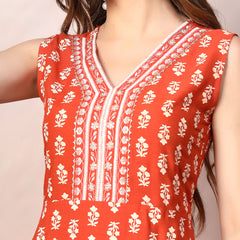 Stylum Women's Rust Printed & Embroidered Rayon A-Line Kurta Dupatta Set (KDRUSTMOKO)