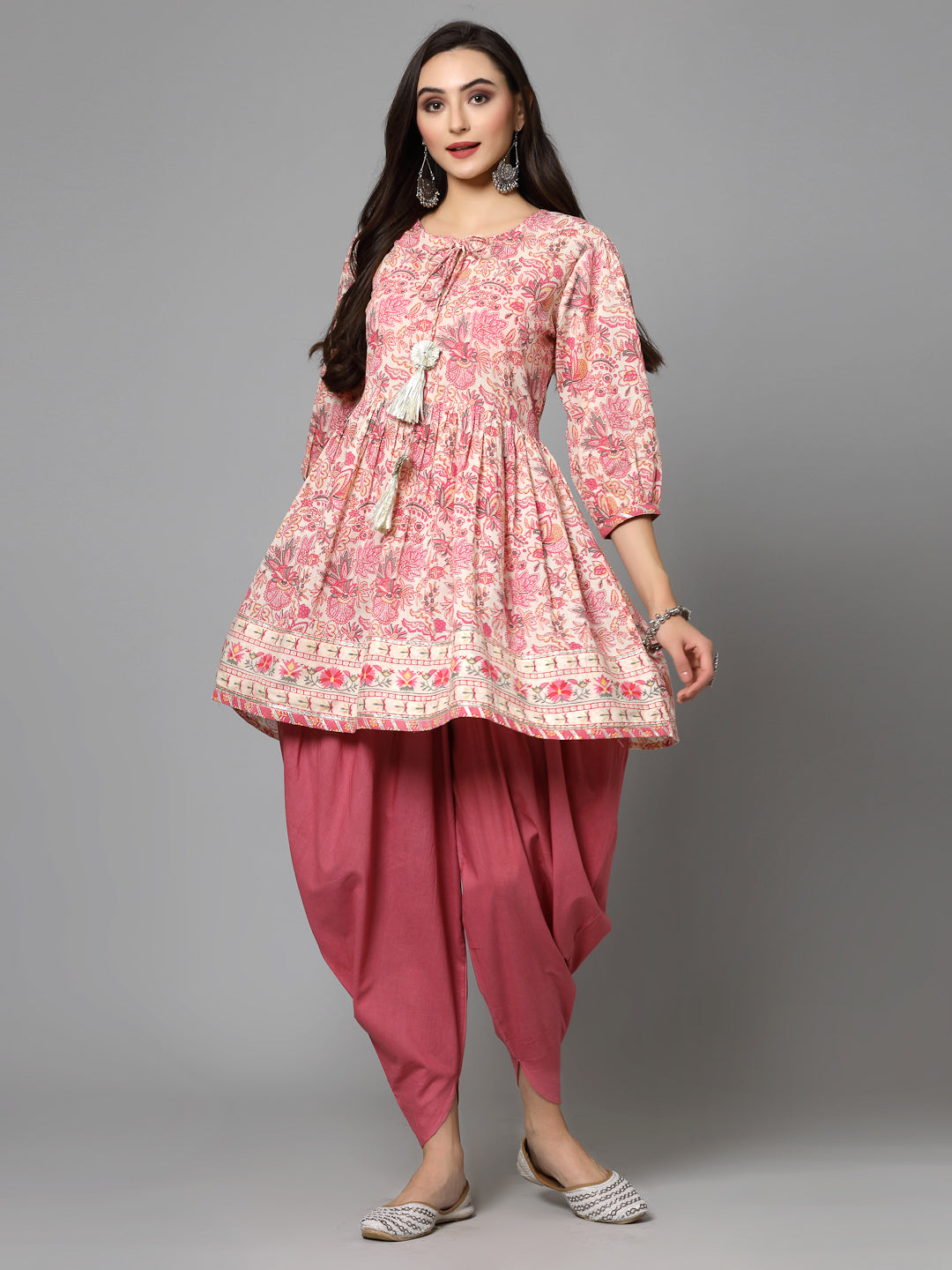 Floral Printed Cotton Kurti with Dhoti Pant