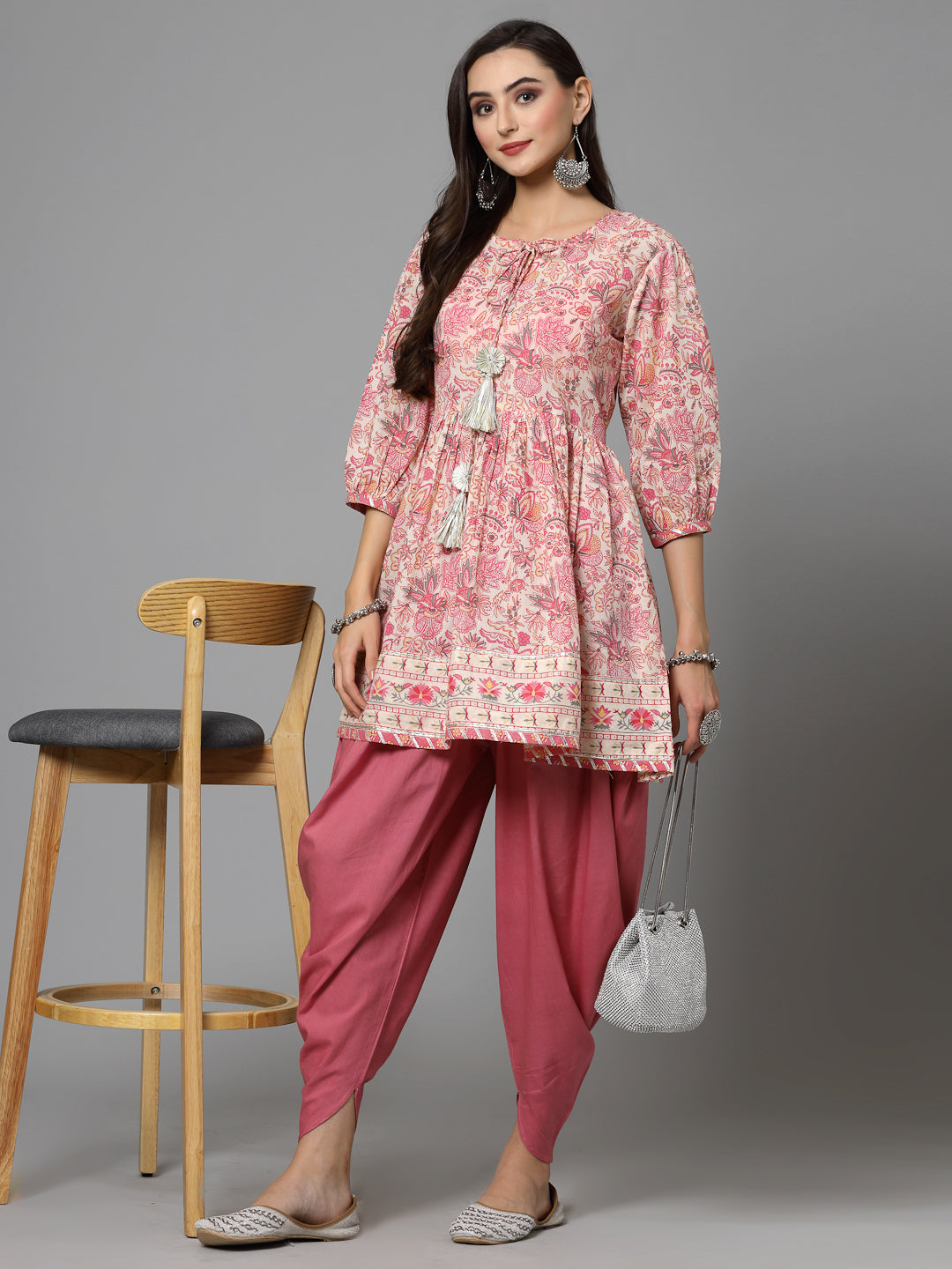 Floral Printed Cotton Kurti with Dhoti Pant