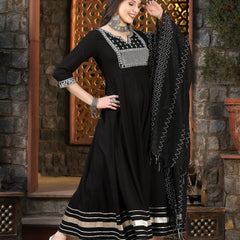 Stylum Women's Embroidered Rayon Anarkali Kurta with Dupatta (KDTAMSA)