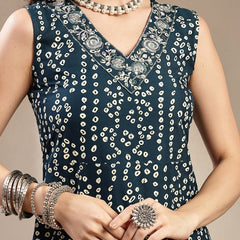 Stylum Women's Teal Bandhej Printed A-Line Rayon Kurta With Dupatta (KDTEALBOTTLE)