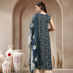 Stylum Women's Teal Bandhej Printed A-Line Rayon Kurta With Dupatta (KDTEALBOTTLE)