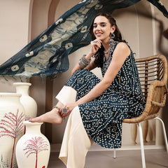 Stylum Women's Teal Bandhej Printed A-Line Rayon Kurta With Dupatta (KDTEALBOTTLE)