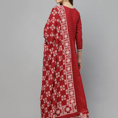 Stylum Women's Printed & Embroidered Cotton Anarkali kurta with Dupatta (KDTITANMAROON)