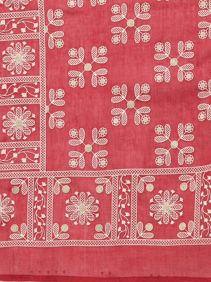 Stylum Women's Printed & Embroidered Cotton Anarkali kurta with Dupatta (KDTITANMAROON)