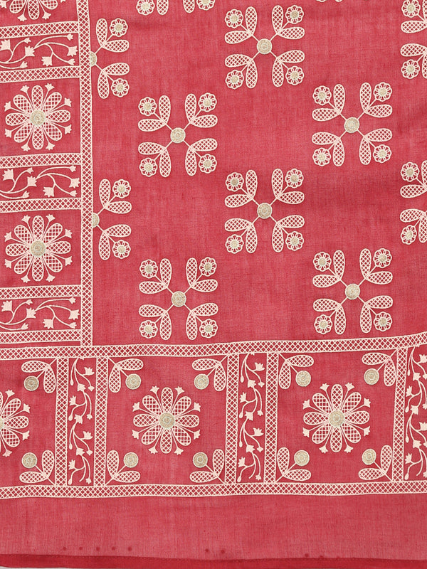 Stylum Women's Printed & Embroidered Cotton Anarkali kurta with Dupatta (KDTITANMAROON)