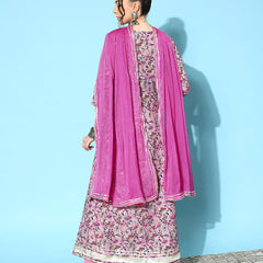 Stylum Women's Printed & Embroidered Cotton Blend Anarkali Kurta with Dupatta (KDVENTO)