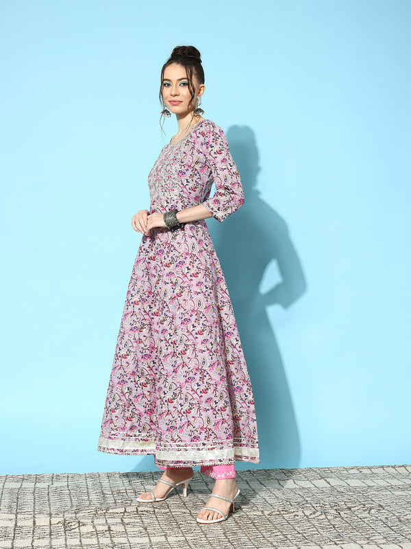 Cotton Blend Anarkali Kurta with Dupatta