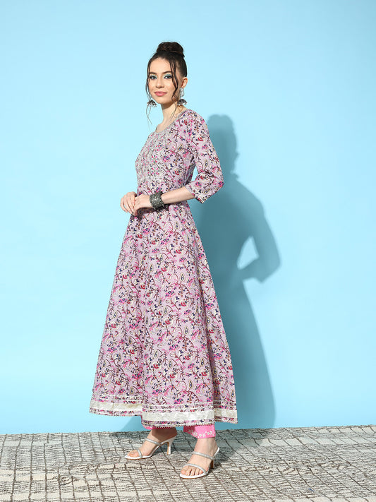 Cotton Blend Anarkali Kurta with Dupatta