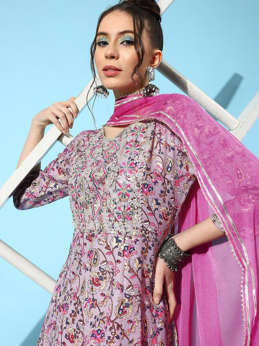 Cotton Blend Anarkali Kurta with Dupatta