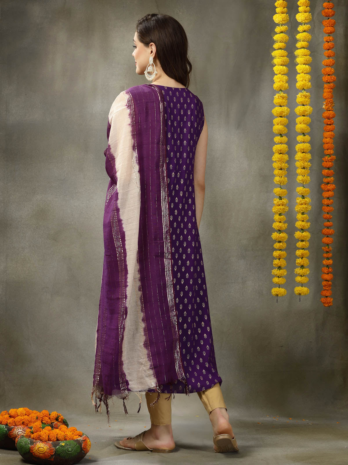 Stylum Women's Printed & Embroidered Rayon A-Line Kurta with Dupatta (KDVOILFRUITY)