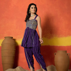 Stylum Women's Violet Embroidered Rayon A-Line Kurti With Dhoti Pant Set (KDVOILJAMOTI)