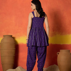 Stylum Women's Violet Embroidered Rayon A-Line Kurti With Dhoti Pant Set (KDVOILJAMOTI)