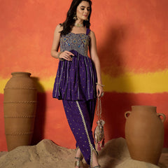 Stylum Women's Violet Embroidered Rayon A-Line Kurti With Dhoti Pant Set (KDVOILJAMOTI)