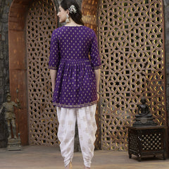 Stylum Women's Printed & Embroidered Rayon Kurti with Dhoti Pant (KDVOILMAHI)