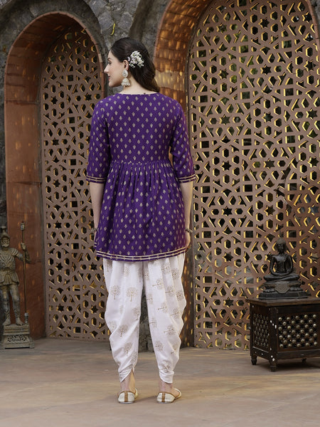 Stylum Women's Printed & Embroidered Rayon Kurti with Dhoti Pant (KDVOILMAHI)