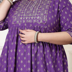 Plus Size Women's Printed & Embroidered Rayon Kurti with Dhoti Pant (KDVOILMAHIPLUS)